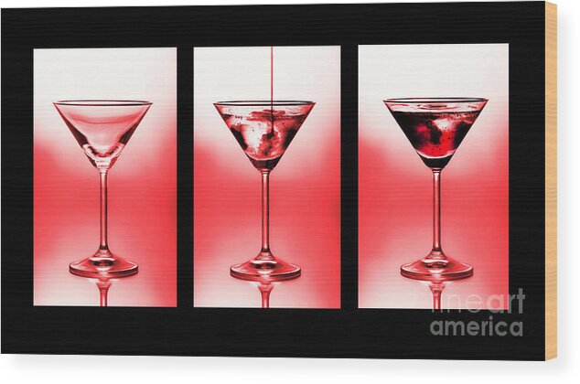 Alchoholic Wood Print featuring the photograph Cocktail triptych in red by Jane Rix