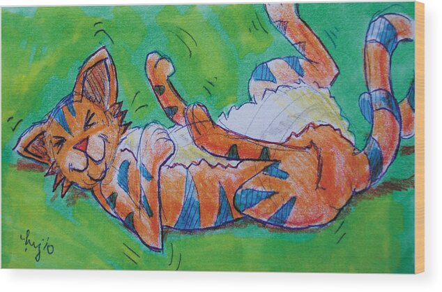 Cute Cat Wood Print featuring the drawing Cute Cat Cartoon by Mike Jory