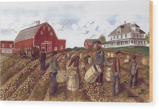 Aroostook County Wood Print featuring the painting Digging in the '40's by Paula Robertson