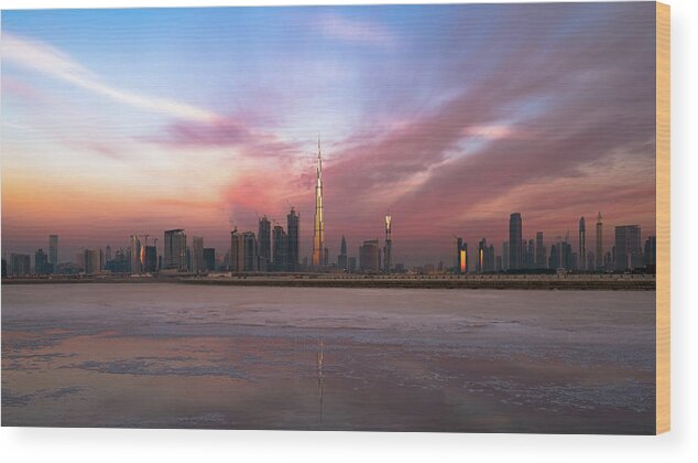 Burj Khalifa Wood Print featuring the photograph Dubai Skyline by Zohaib Anjum