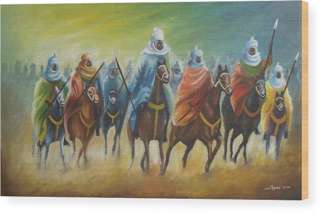 Yellow Wood Print featuring the painting Durbar Riders by Olaoluwa Smith