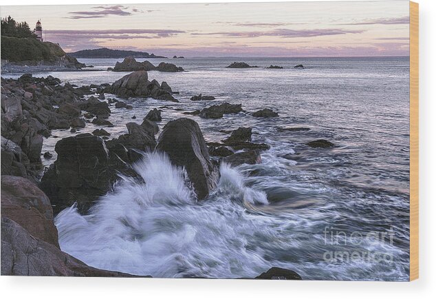 West Quoddy Head Lighthouse Wood Print featuring the photograph Dusk at West Quoddy Head Light by Marty Saccone