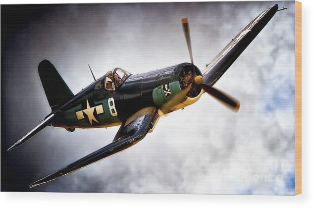 F4u Corsair Wood Print featuring the photograph F4U Corsair 'Jolly Roger Jump' by Gus McCrea