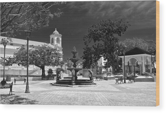  Wood Print featuring the photograph Fajardo Church and Plaza B W 4 by Ricardo J Ruiz de Porras