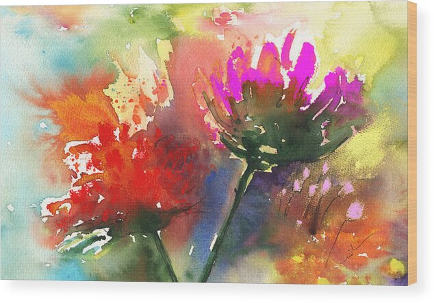 Flowers Wood Print featuring the painting Fantasy Flowers by Miki De Goodaboom