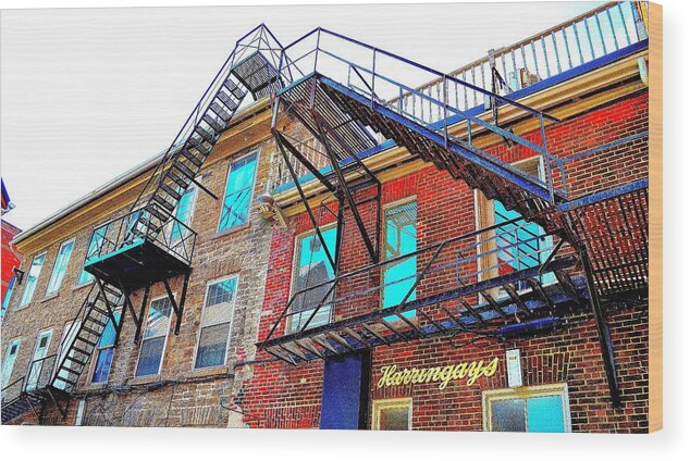 Alley Wood Print featuring the photograph Fire Escape Reflections - Canada by Jeremy Hall