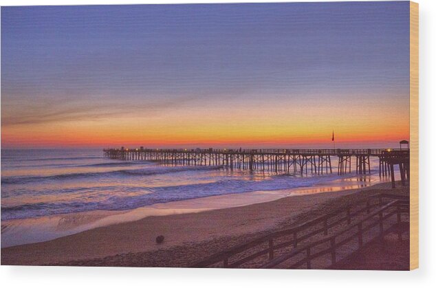 Beach Photographs Wood Print featuring the photograph Flagler Beach Pier at Sunrise by Danny Mongosa