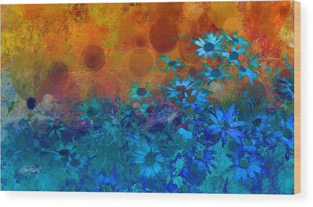 Flower Wood Print featuring the photograph Flower Fantasy in Blue and Orange by Ann Powell