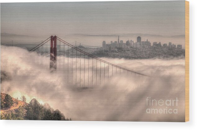 Sf Wood Print featuring the photograph Fog Roll by Charles Garcia