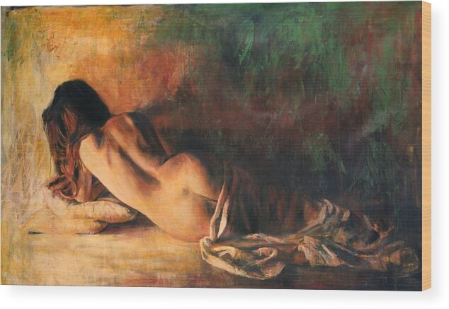 Nude Paintings Wood Print featuring the painting Fortezza by Escha Van den bogerd