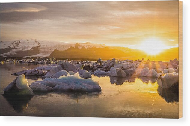 Blue Wood Print featuring the photograph Glacier Sunset by Francesco Riccardo Iacomino
