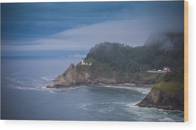 Carrie Cole Wood Print featuring the photograph Heceta Head Lighthouse by Carrie Cole