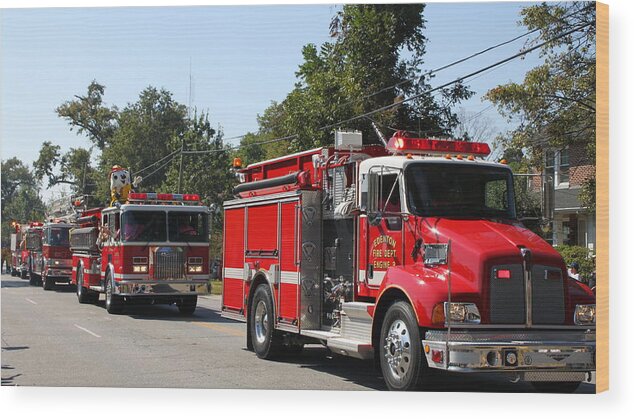 Truck Wood Print featuring the photograph Here Come the Firetrucks by Carolyn Ricks
