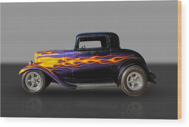 Hot Rods Wood Print featuring the photograph 1932 Ford Hot Rod In Flames by Frank J Benz