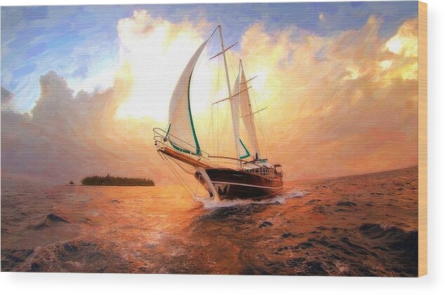 Full Sail Wood Print featuring the digital art In Full sail - oil painting edition by Lilia S