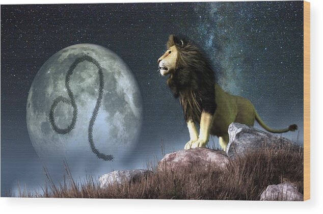 Leo Wood Print featuring the digital art Leo Zodiac Symbol by Daniel Eskridge