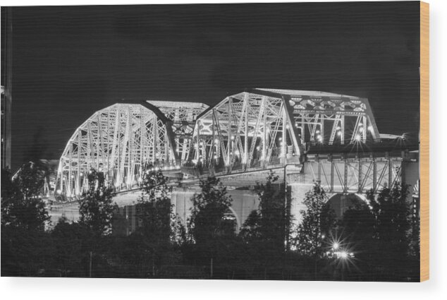 Downtown Wood Print featuring the photograph Lighted Pedestrian Bridge by Robert Hebert