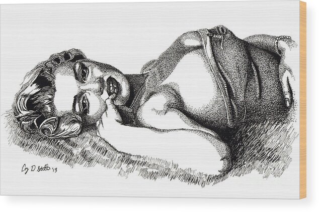 Marilyn Monroe Wood Print featuring the drawing Marilyn Lounging by Cory Still