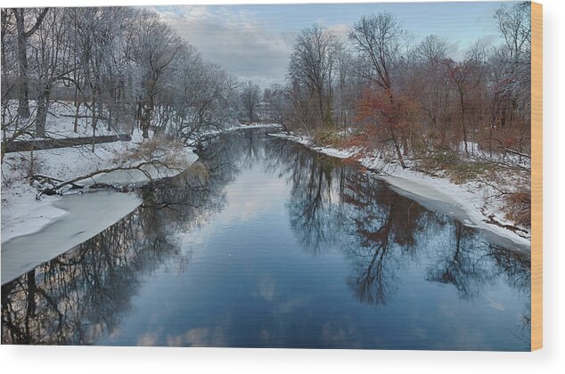 Scenics Wood Print featuring the photograph Mill River. New England Winter Scene by Enzo Figueres