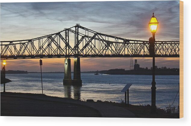 Mississippi River Wood Print featuring the photograph Mississippi River Bridge Natchez Sunset by Jim Albritton