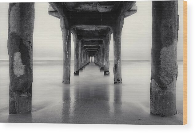 Ocean Wood Print featuring the photograph Misty Manhattan Pier by Adam Pender