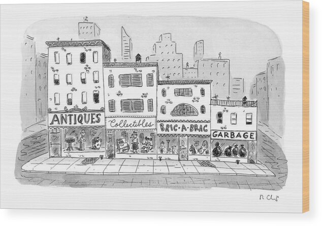 Garbage Wood Print featuring the drawing New Yorker April 20th, 1998 by Roz Chast