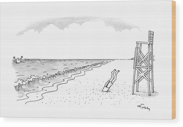 Sports Wood Print featuring the drawing New Yorker June 22nd, 1992 by Mike Twohy