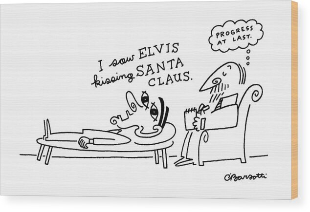
Strange Looking Man On Psychiatrist's Couch Singing Wood Print featuring the drawing New Yorker September 19th, 1988 by Charles Barsotti