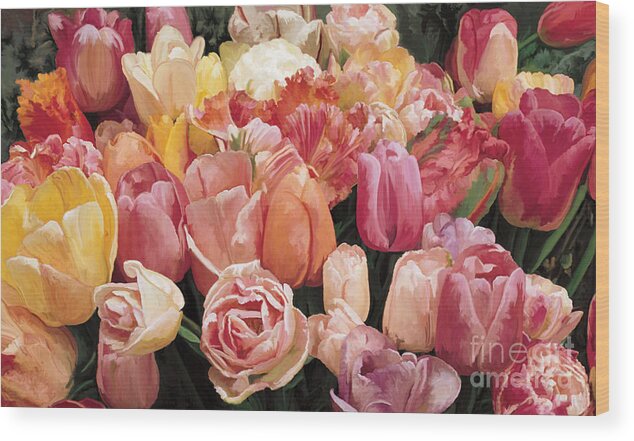 Tulips Wood Print featuring the painting Nikki's Tulips by Tim Gilliland