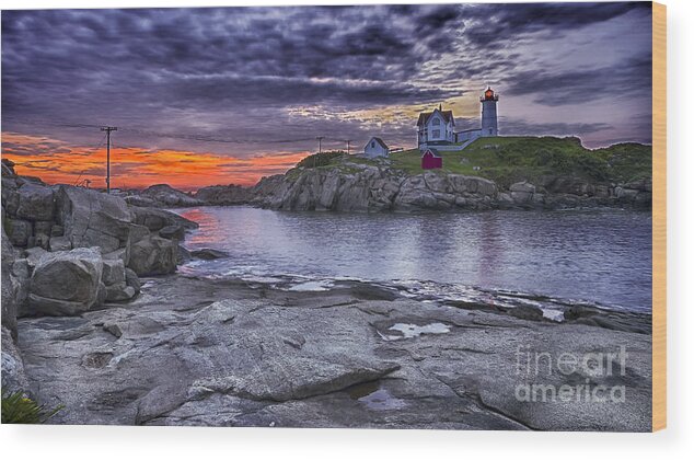 Atlantic Wood Print featuring the photograph Nubble lighthouse maine by Steven Ralser
