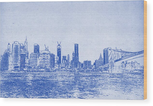 Chicago Skyline Wood Print featuring the painting NYC Blueprint by Celestial Images