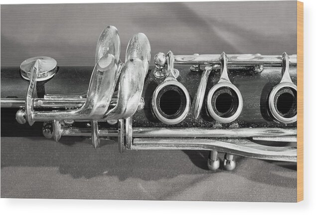 Clarinet Wood Print featuring the photograph Old Clarinet Black and White by Photographic Arts And Design Studio