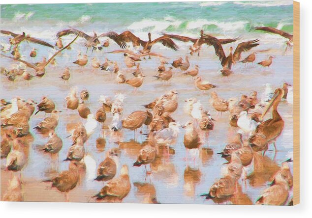 Birds Wood Print featuring the photograph Pelicans Coming by Alice Gipson