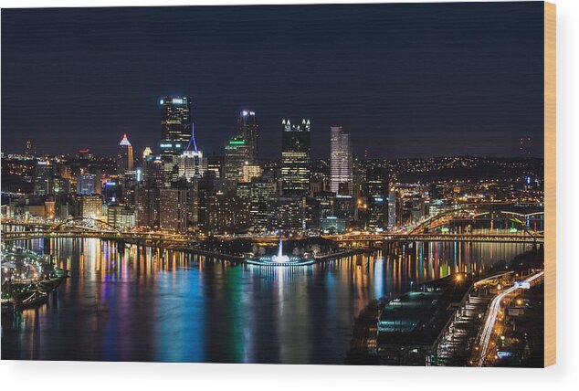 Pittsburgh Wood Print featuring the photograph Pittsburgh Skyline - The Point by Stacy Abbott
