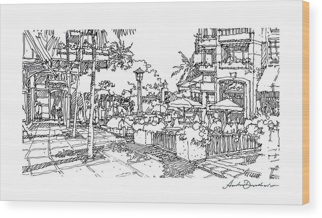 Plaza At Grand Cayman Resort Wood Print featuring the drawing Plaza by Andrew Drozdowicz