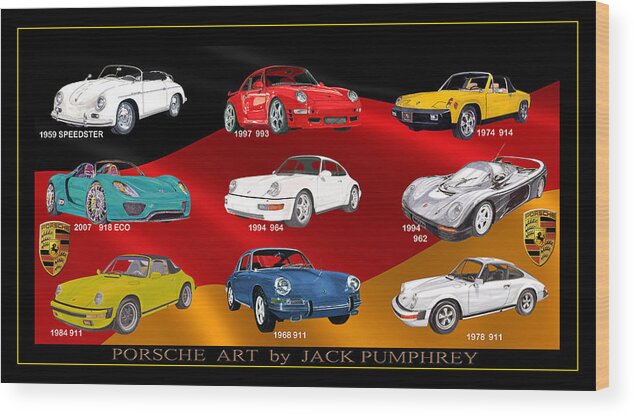 Imagine How Nice This Will Look On Display In Your Office Or Garage Wood Print featuring the painting Porsche Times Nine by Jack Pumphrey