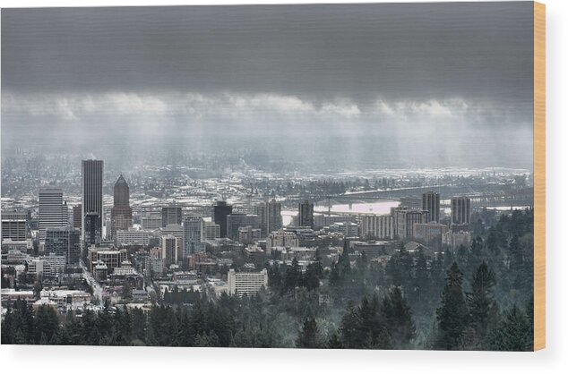 Portland Wood Print featuring the photograph Portland Oregon After a Morning Rain by Don Schwartz