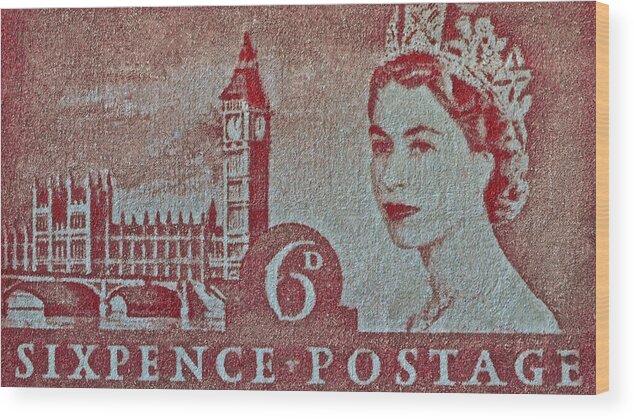 Queen Elizabeth Ii Wood Print featuring the photograph Queen Elizabeth II Big Ben Stamp by Bill Owen