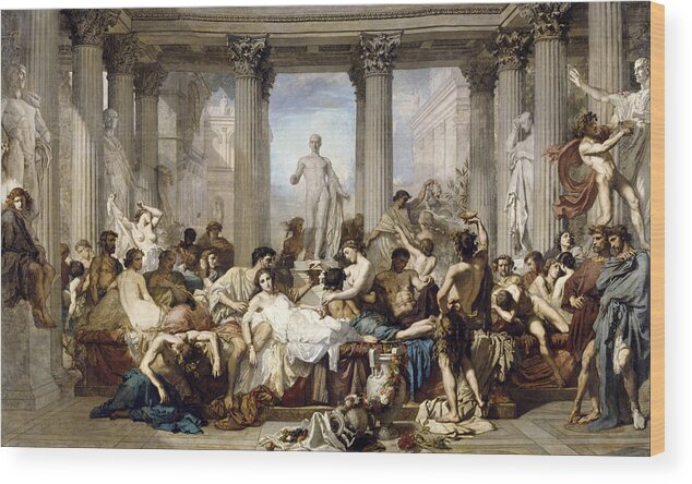 Thomas Couture Wood Print featuring the painting Romans during the Decadence by Thomas Couture