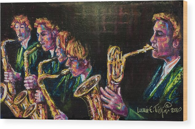 Saxophone Wood Print featuring the pastel Safe Sax by Laurie Tietjen
