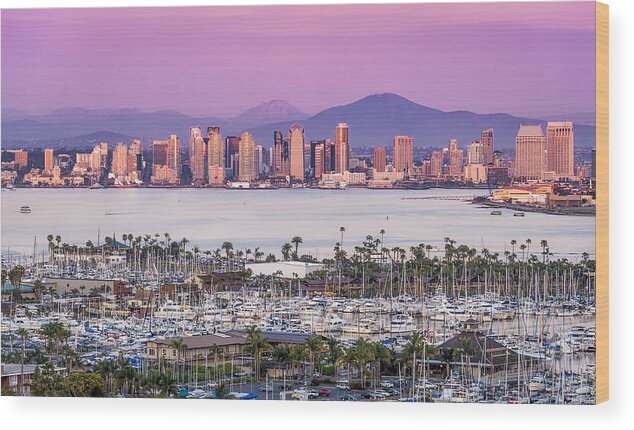 San Diego Wood Print featuring the photograph San Diego Sundown - San Diego Skyline Photograph by Duane Miller