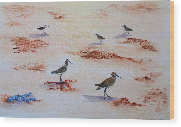 Art Wood Print featuring the painting Sandpipers on Sanibel by Ashley Goforth