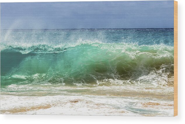 Aqua Wood Print featuring the photograph Sandy Beach Shorebreak 1 by Leigh Anne Meeks
