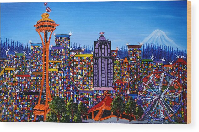 Seatlle Space Needle Wood Print featuring the painting Seattle Space Needle #6 by James Dunbar