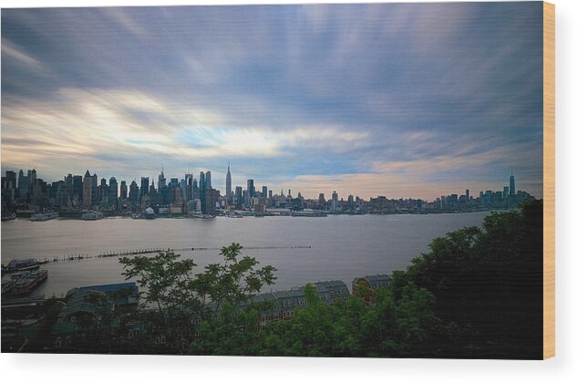 Empire State Wood Print featuring the photograph Static Skyline Moving Sky by Mark Garbowski