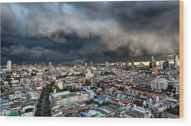 Outdoors Wood Print featuring the photograph Storm Clouds Over City by Igor Prahin