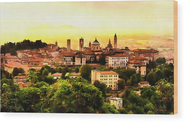 Sunrise Wood Print featuring the painting Sunrise at Bergamo by Kai Saarto