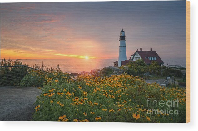 Portland Head Light Wood Print featuring the photograph Sunrise Bliss at Portland Lighthouse by Michael Ver Sprill