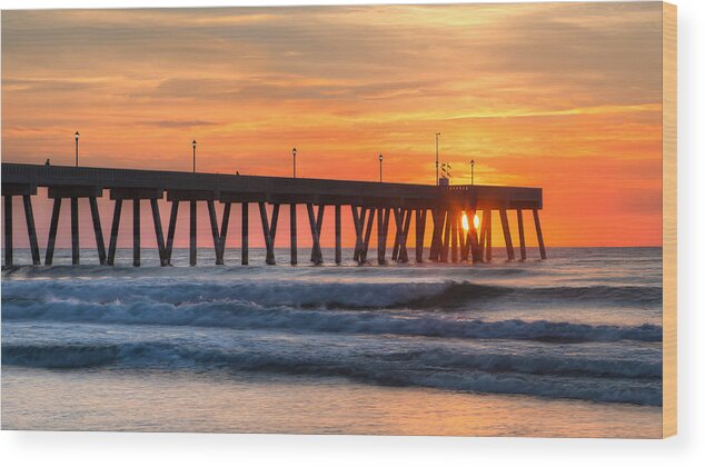 Sunrise Wood Print featuring the photograph Sunrise on Wrightsville Beach NC by Craig Bowman