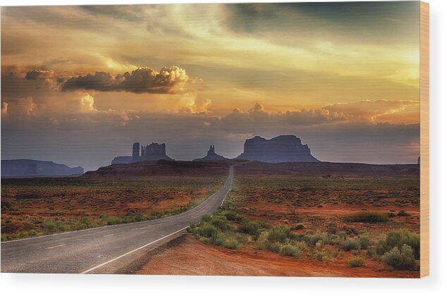 Sunset Wood Print featuring the photograph Sunset Light over Monument Valley by David Soldano